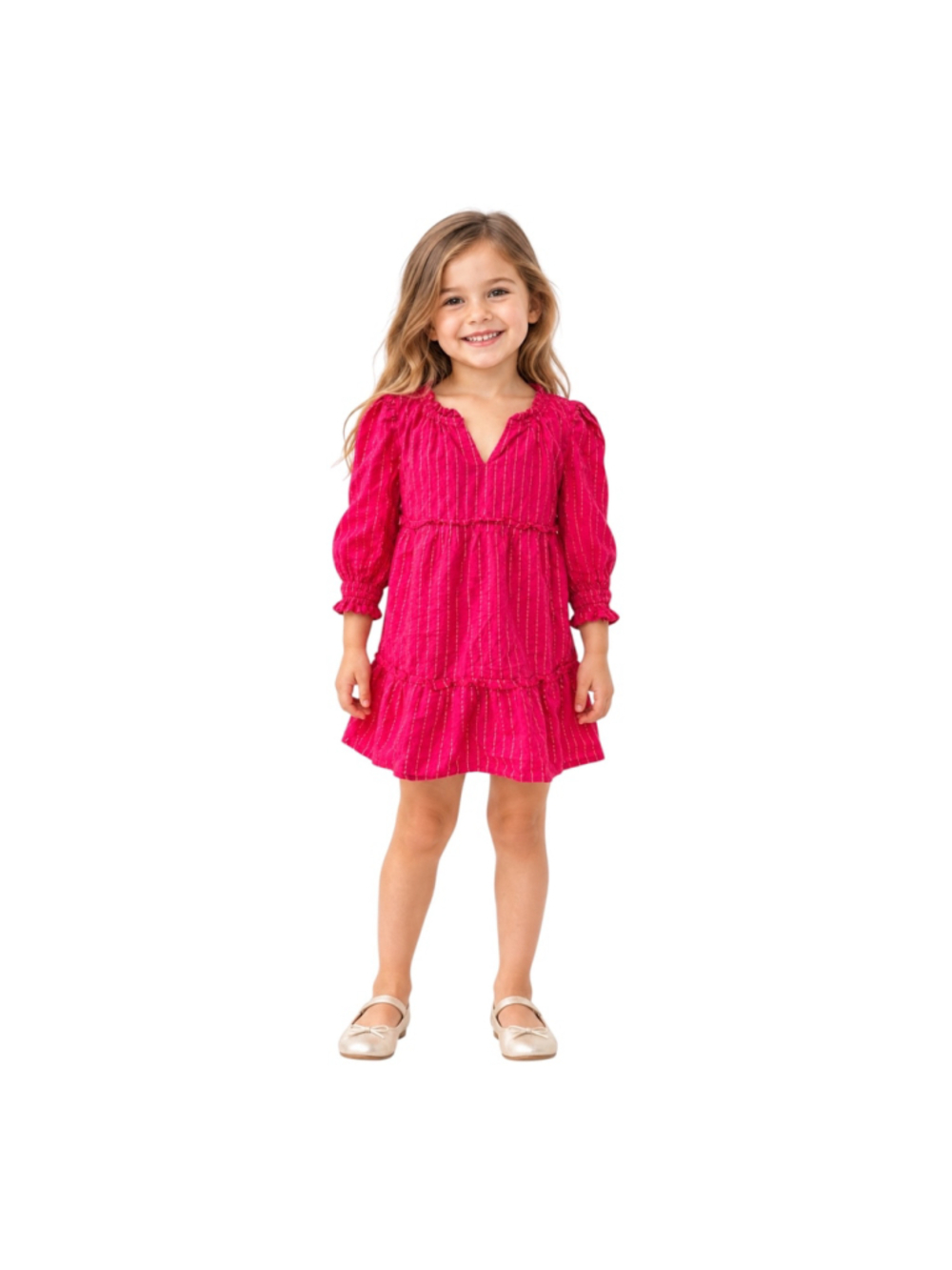 Gap Kids Girls Fuchsia Gold Stripe Tiered Dress XS 4/5